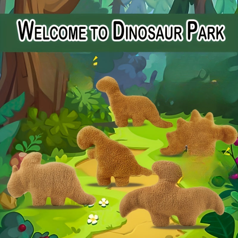 5pcs Realistic Dinosaur Shaped Chicken Block Plush Dolls - Soft Polyester Stuffed Toys with Fun Fried Chicken Block Design - Perfect Gifts for Boys and Girls