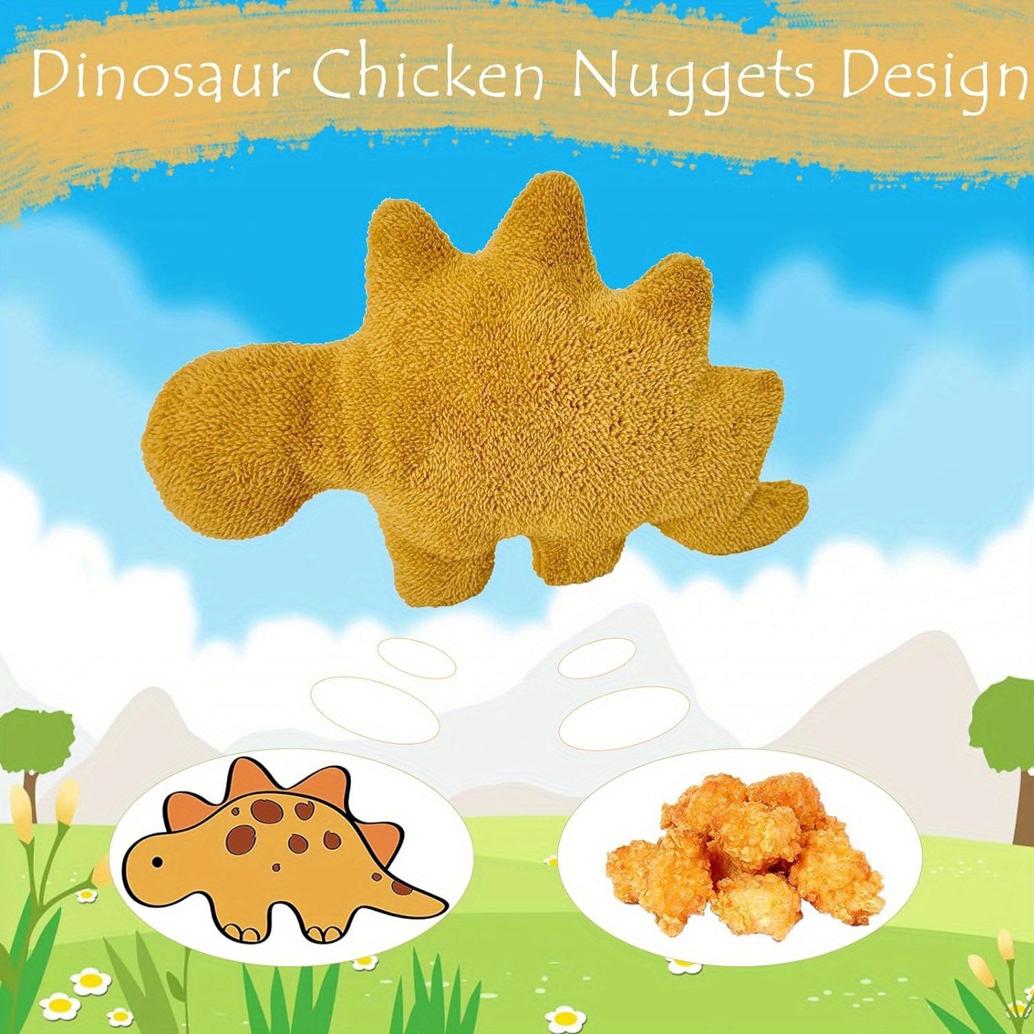 5pcs Realistic Dinosaur Shaped Chicken Block Plush Dolls - Soft Polyester Stuffed Toys with Fun Fried Chicken Block Design - Perfect Gifts for Boys and Girls