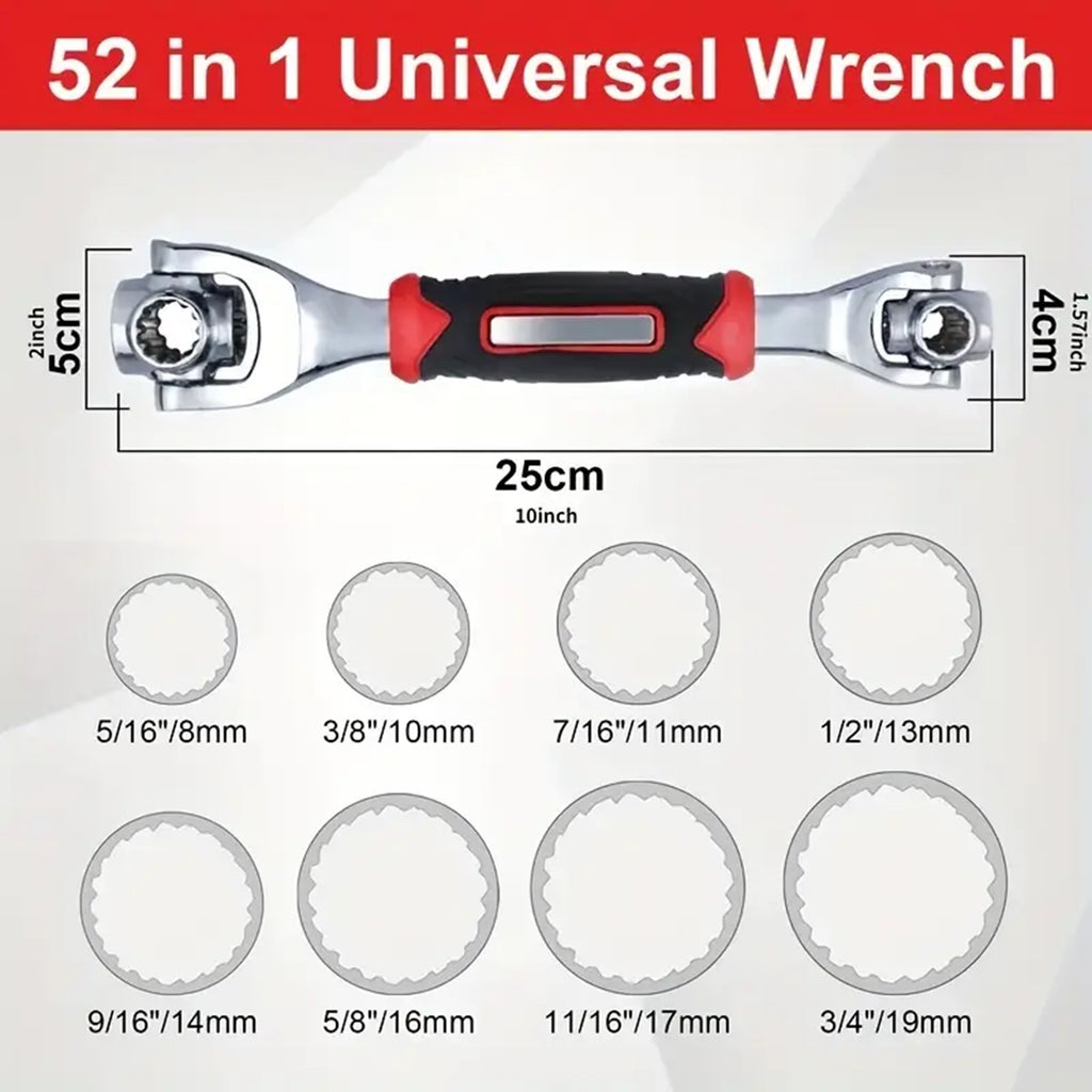 52-in-1 Adjustable Socket Wrench Set, Carbon Steel Multi-Functional Spanner,