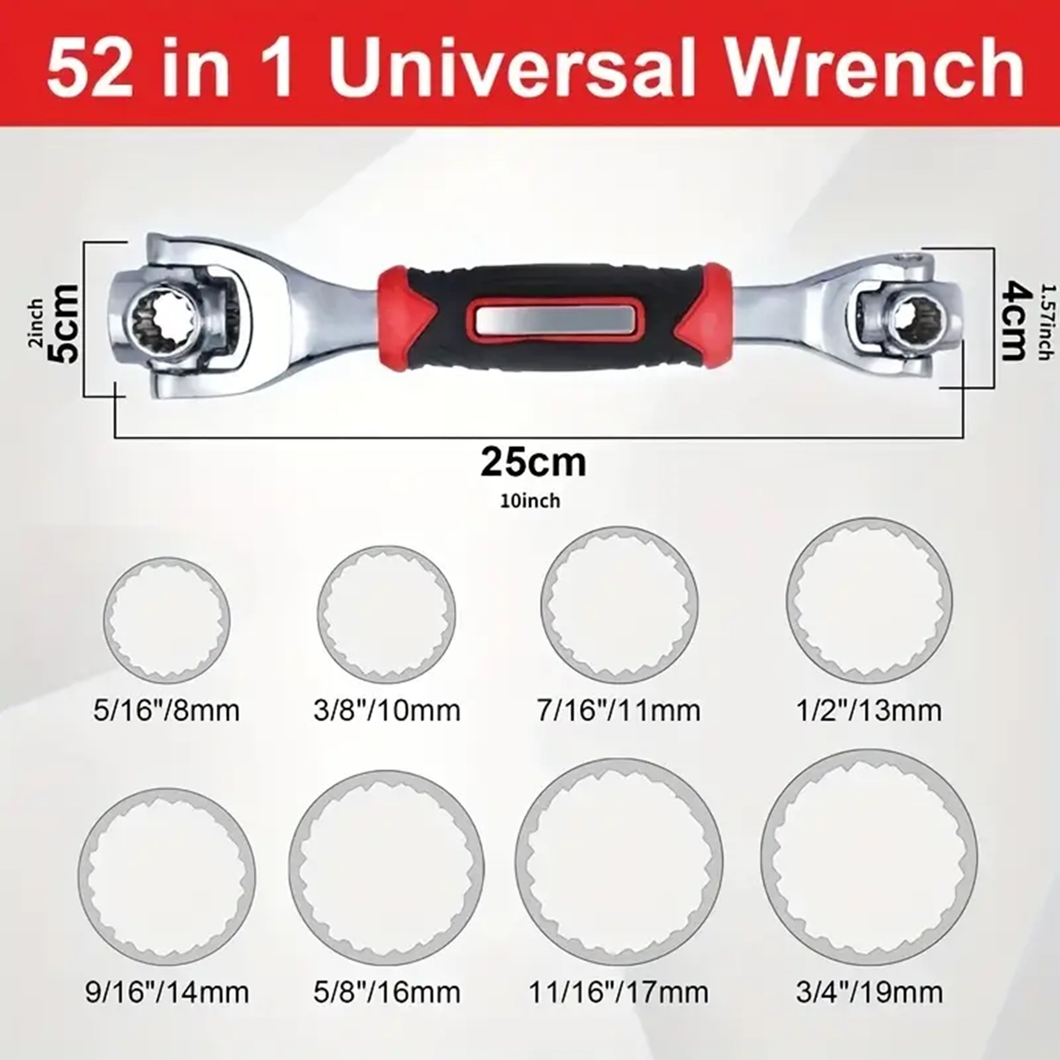 52-in-1 Adjustable Socket Wrench Set, Carbon Steel Multi-Functional Spanner,