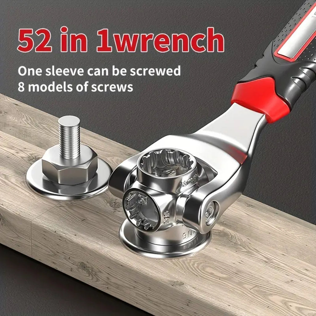 52-in-1 Adjustable Socket Wrench Set, Carbon Steel Multi-Functional Spanner,