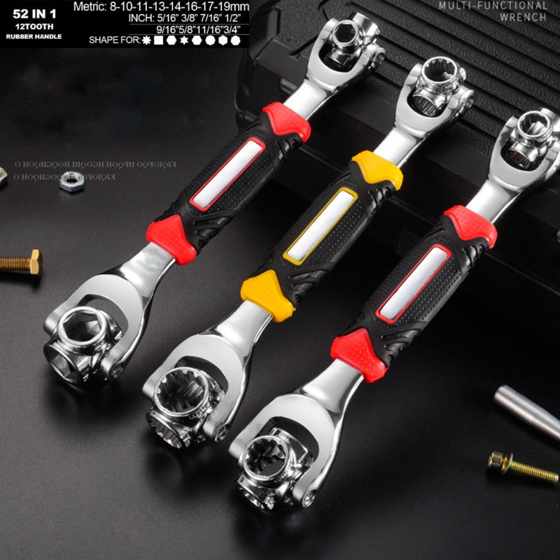 52-in-1 Adjustable Socket Wrench Set, Carbon Steel Multi-Functional Spanner,