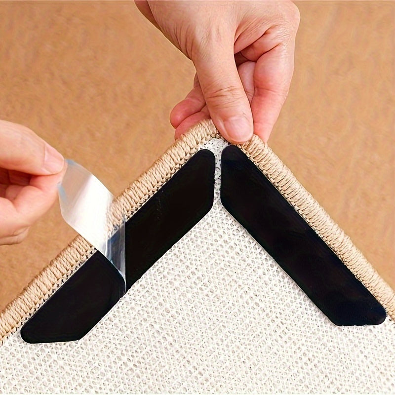 12pcs Black Fabric Rug Grippers - Non-Slip, Washable, Secure Hold Pads for Area Rugs on Hardwood Floors, Easy Installation