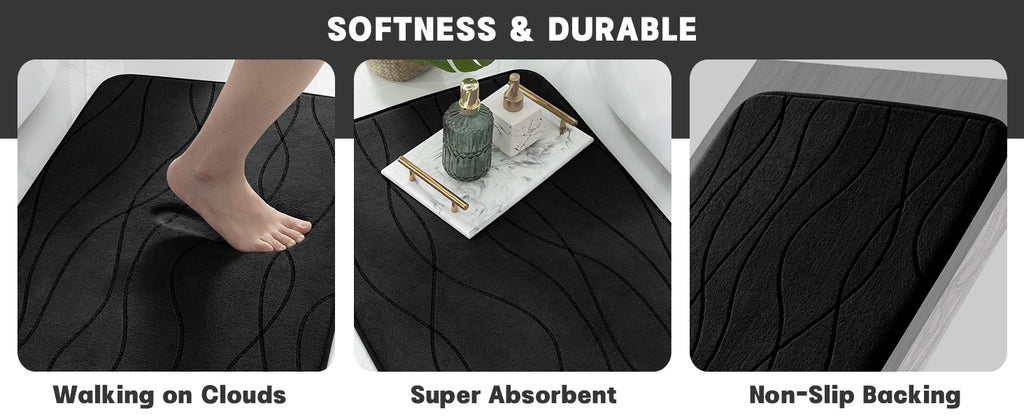Wave Shape Bath Mat Set, Memory Foam Bathroom Rug Sets, Ultra Absorbent Bath Mat for Bathroom, Tub, Toilet Perfect for Shower Room And Bathroom Accessories- Non-Slip Bath Rugs Machine Washable & Dries Quickly, Bathroom Access