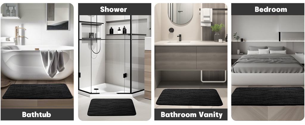 Wave Shape Bath Mat Set, Memory Foam Bathroom Rug Sets, Ultra Absorbent Bath Mat for Bathroom, Tub, Toilet Perfect for Shower Room And Bathroom Accessories- Non-Slip Bath Rugs Machine Washable & Dries Quickly, Bathroom Access