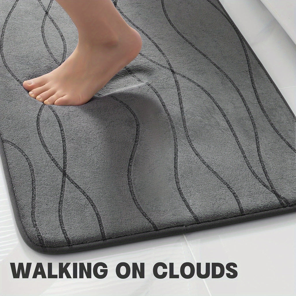 Wave Shape Bath Mat Set, Memory Foam Bathroom Rug Sets, Ultra Absorbent Bath Mat for Bathroom, Tub, Toilet Perfect for Shower Room And Bathroom Accessories- Non-Slip Bath Rugs Machine Washable & Dries Quickly, Bathroom Access
