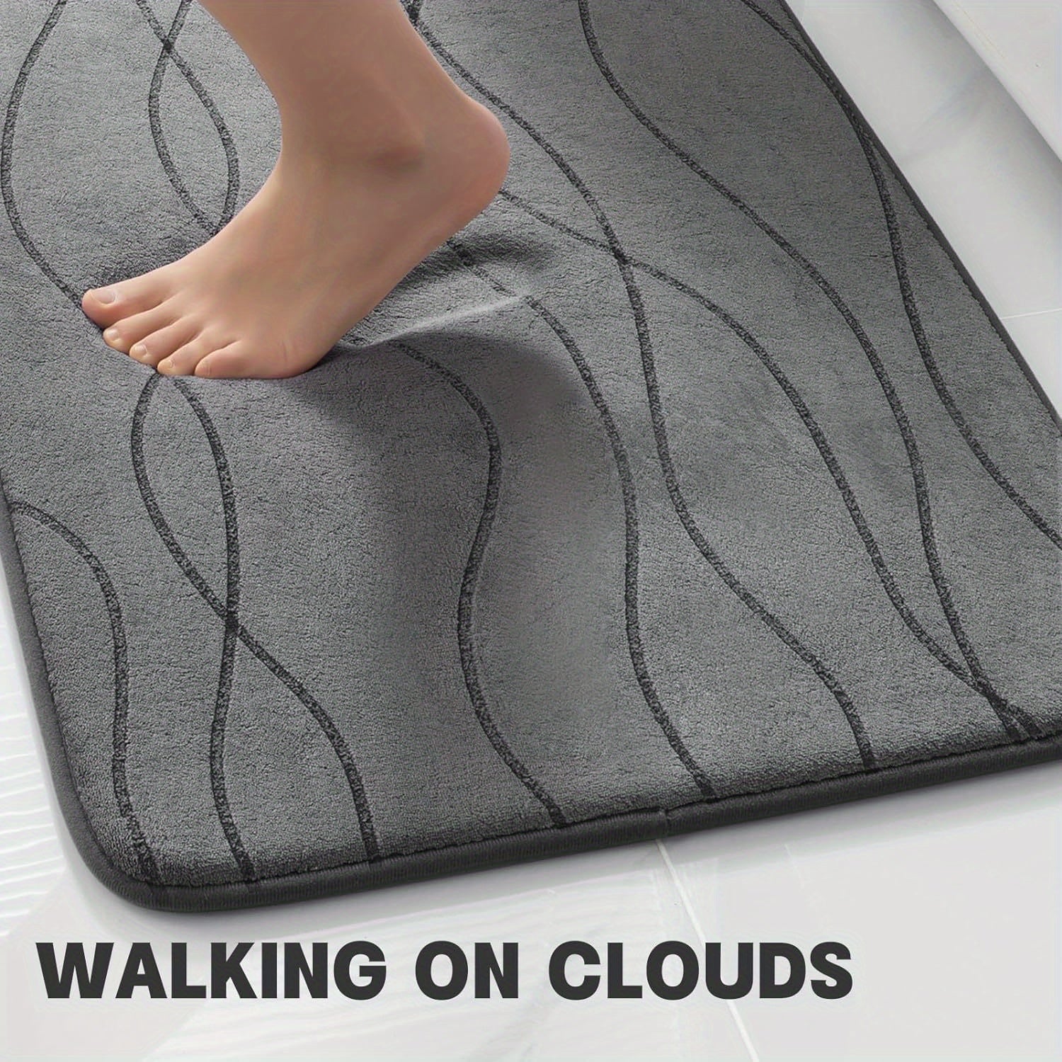 Wave Shape Bath Mat Set, Memory Foam Bathroom Rug Sets, Ultra Absorbent Bath Mat for Bathroom, Tub, Toilet Perfect for Shower Room And Bathroom Accessories- Non-Slip Bath Rugs Machine Washable & Dries Quickly, Bathroom Access