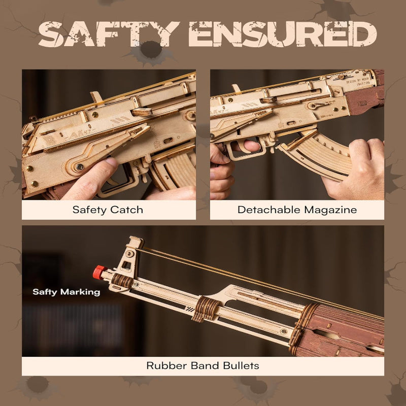 3D Puzzles for Adults, Wooden 3D Puzzle AK47 Model Rubber Band Gun Model Building Kits for Adult, DIY Wood Crafts Cool Toys Gifts Hobbies for Men Women, LQ901 Justice Guard