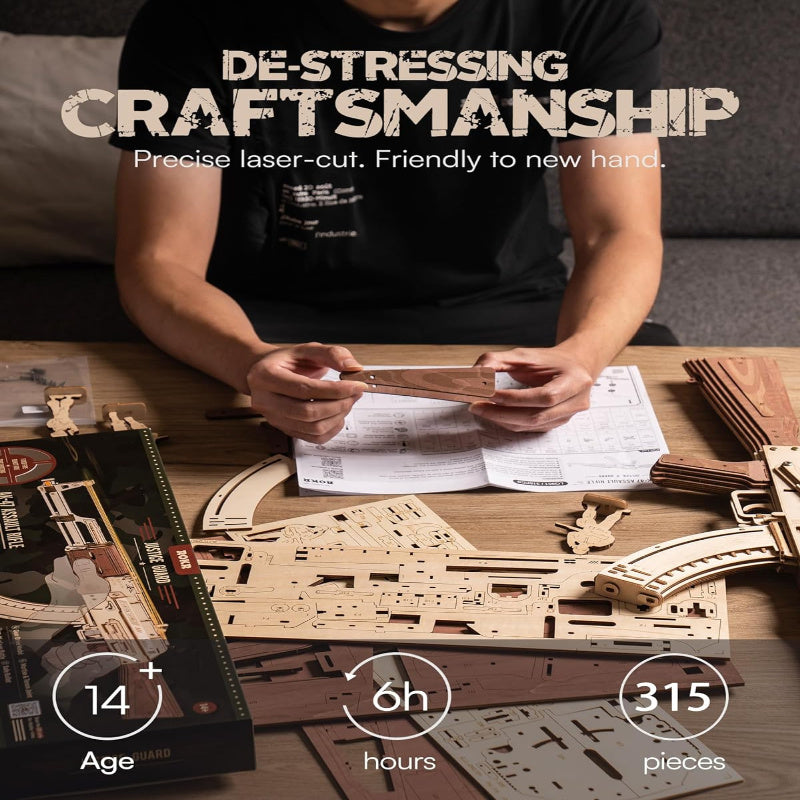 3D Puzzles for Adults, Wooden 3D Puzzle AK47 Model Rubber Band Gun Model Building Kits for Adult, DIY Wood Crafts Cool Toys Gifts Hobbies for Men Women, LQ901 Justice Guard