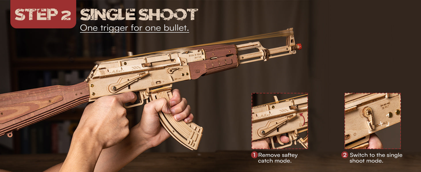 3D Puzzles for Adults, Wooden 3D Puzzle AK47 Model Rubber Band Gun Model Building Kits for Adult, DIY Wood Crafts Cool Toys Gifts Hobbies for Men Women, LQ901 Justice Guard
