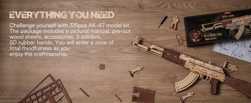 3D Puzzles for Adults, Wooden 3D Puzzle AK47 Model Rubber Band Gun Model Building Kits for Adult, DIY Wood Crafts Cool Toys Gifts Hobbies for Men Women, LQ901 Justice Guard