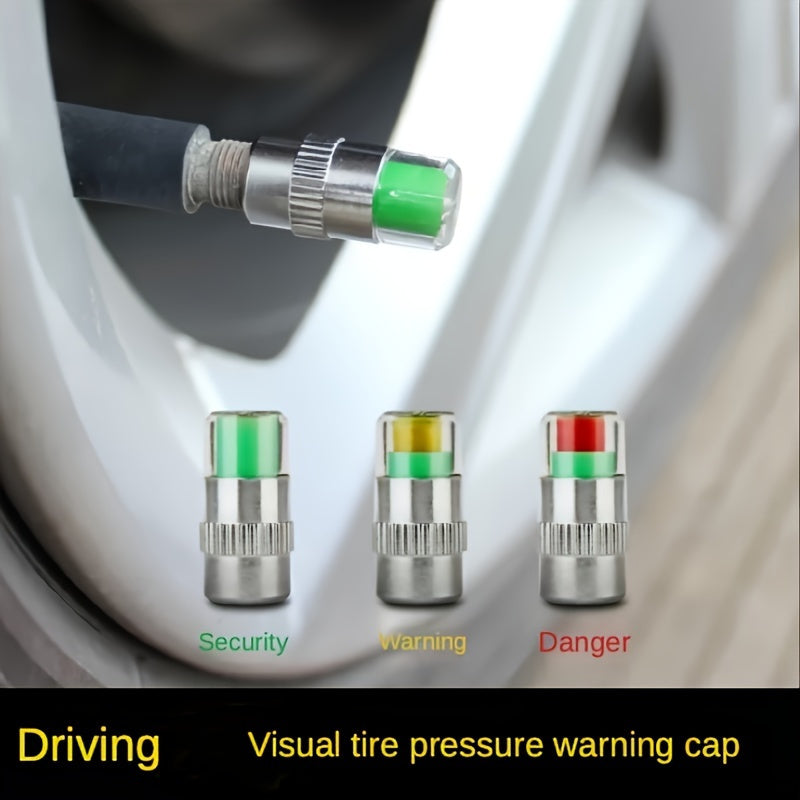 4PCS Tire Pressure Monitoring Cap, Tire Pressure Pen, Car Tire Pressure Monitor, Valve Nozzle, Warning Cap, Tire Pressure Meter, Automotive Tools