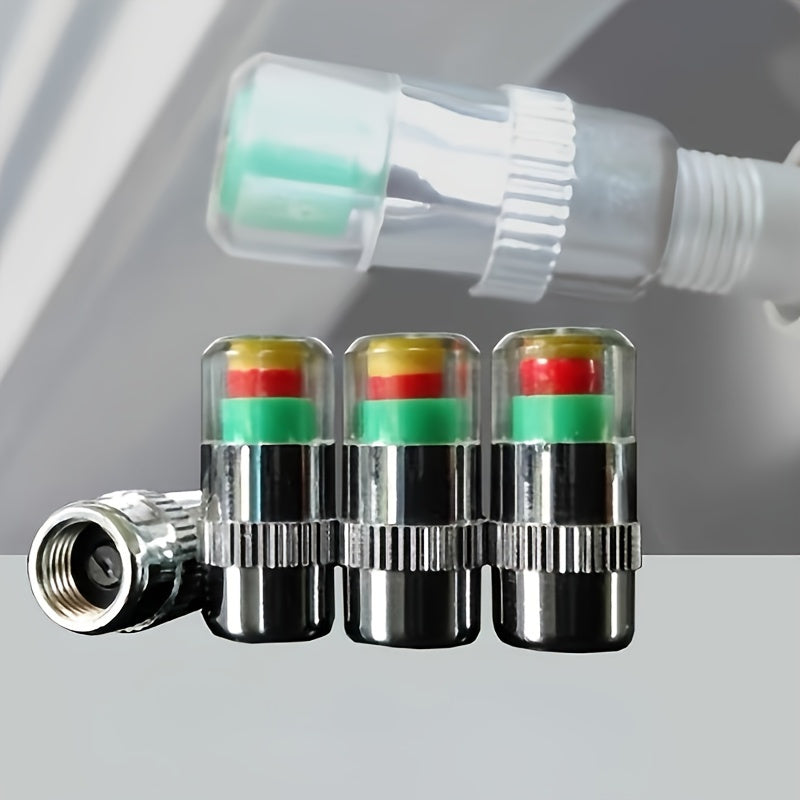 4PCS Tire Pressure Monitoring Cap, Tire Pressure Pen, Car Tire Pressure Monitor, Valve Nozzle, Warning Cap, Tire Pressure Meter, Automotive Tools