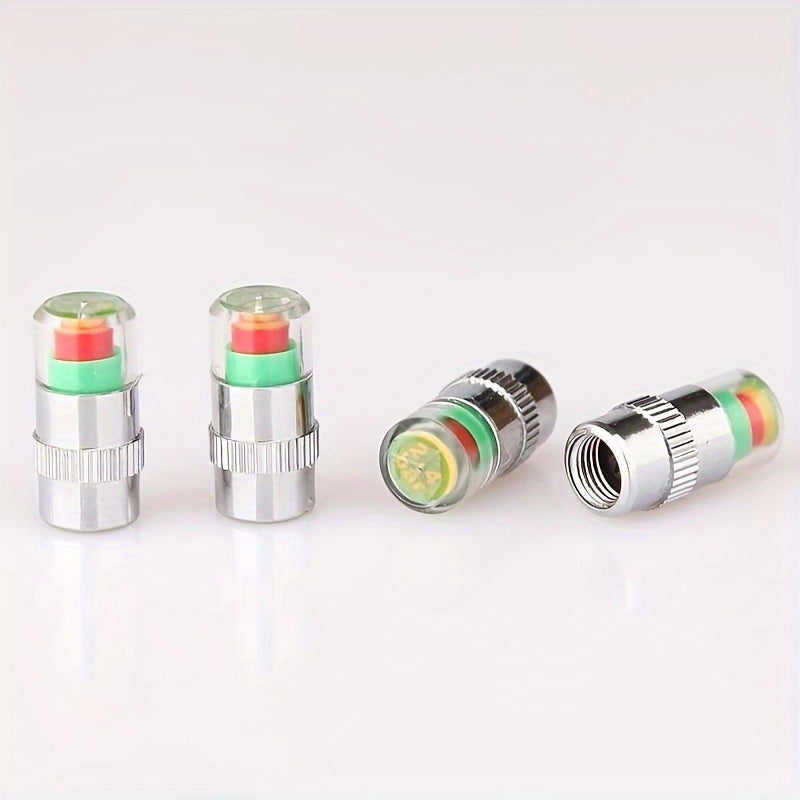 4PCS Tire Pressure Monitoring Cap, Tire Pressure Pen, Car Tire Pressure Monitor, Valve Nozzle, Warning Cap, Tire Pressure Meter, Automotive Tools