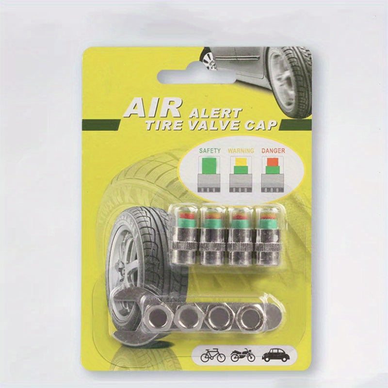 4PCS Tire Pressure Monitoring Cap, Tire Pressure Pen, Car Tire Pressure Monitor, Valve Nozzle, Warning Cap, Tire Pressure Meter, Automotive Tools