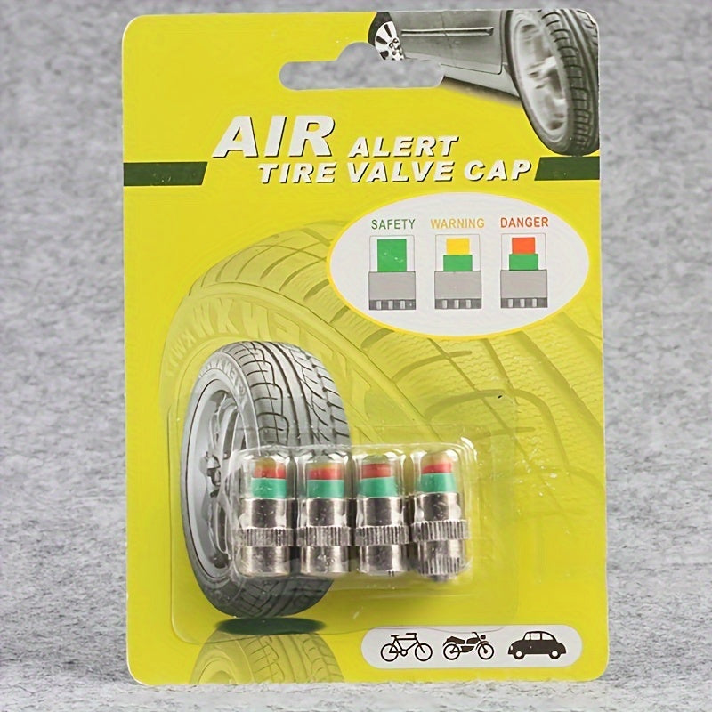 4PCS Tire Pressure Monitoring Cap, Tire Pressure Pen, Car Tire Pressure Monitor, Valve Nozzle, Warning Cap, Tire Pressure Meter, Automotive Tools