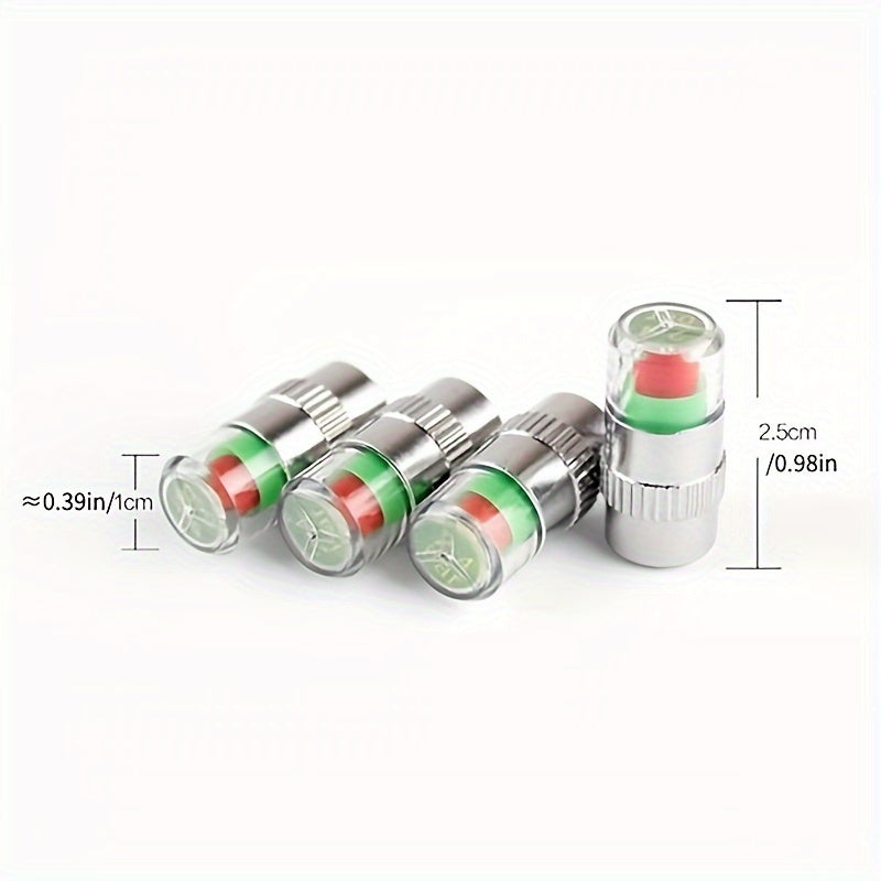 4PCS Tire Pressure Monitoring Cap, Tire Pressure Pen, Car Tire Pressure Monitor, Valve Nozzle, Warning Cap, Tire Pressure Meter, Automotive Tools