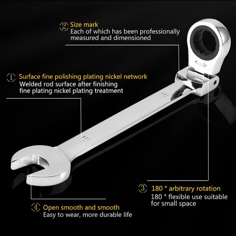 1pc Combination Ratchet Wrench Set with Flexible Head, Dual-Purpose Mechanical Hand Tool, Metal Automotive Repair Kit without Electricity Supply