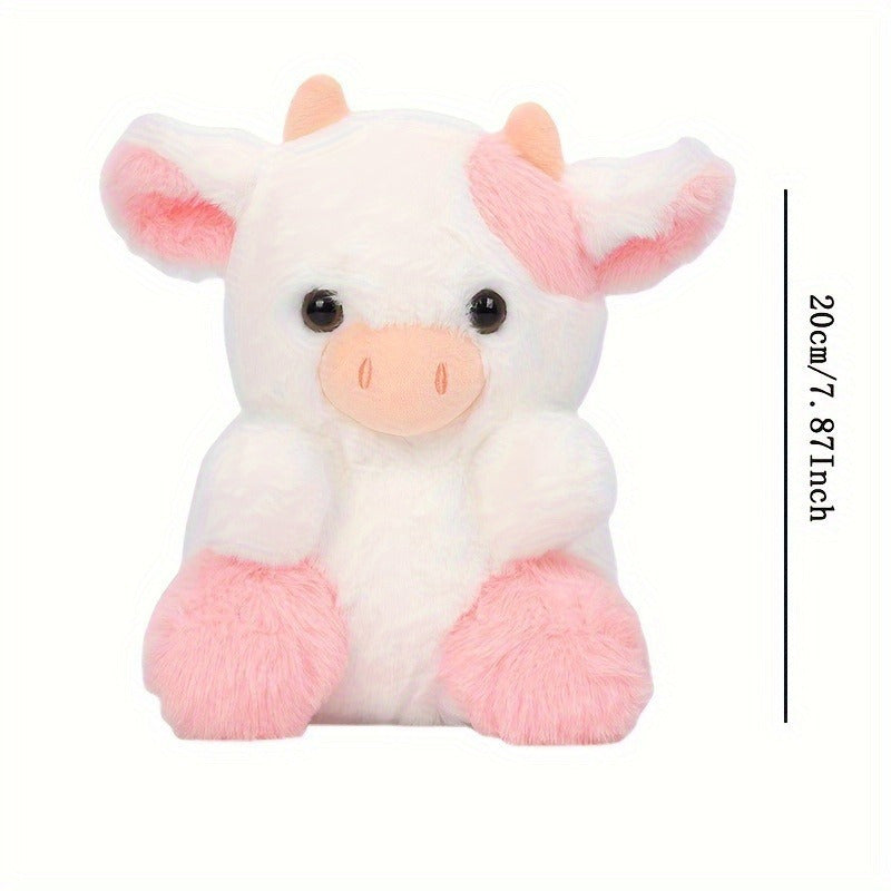 1pc, Assorted Plush Cow Toys, Cute Soft Polyester Stuffed Animal, Home Decor, Kids Birthday/Festive Gift, 7.8 Inches, Pink/Purple/Black/White Set