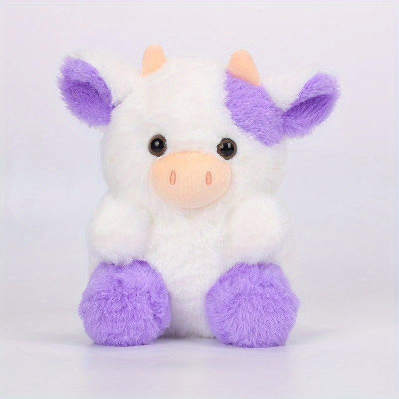 1pc, Assorted Plush Cow Toys, Cute Soft Polyester Stuffed Animal, Home Decor, Kids Birthday/Festive Gift, 7.8 Inches, Pink/Purple/Black/White Set