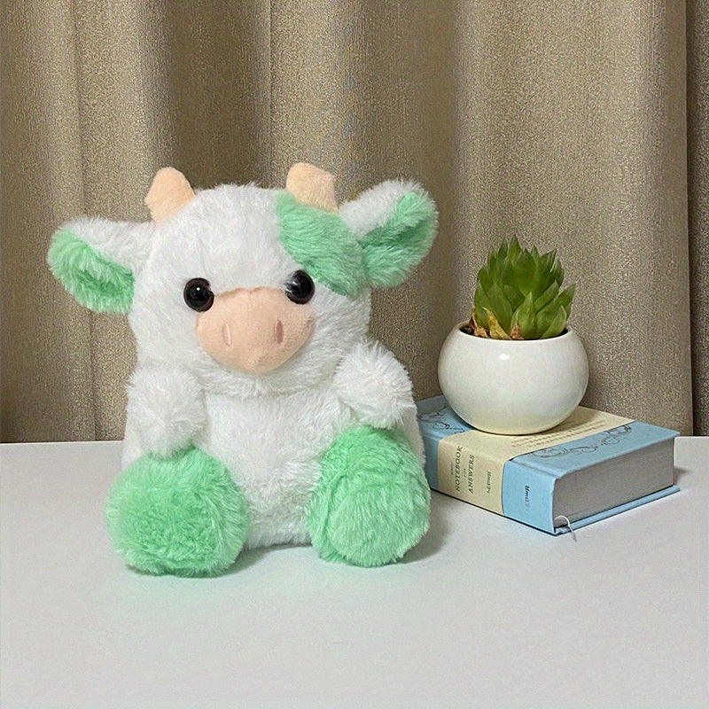 1pc, Assorted Plush Cow Toys, Cute Soft Polyester Stuffed Animal, Home Decor, Kids Birthday/Festive Gift, 7.8 Inches, Pink/Purple/Black/White Set