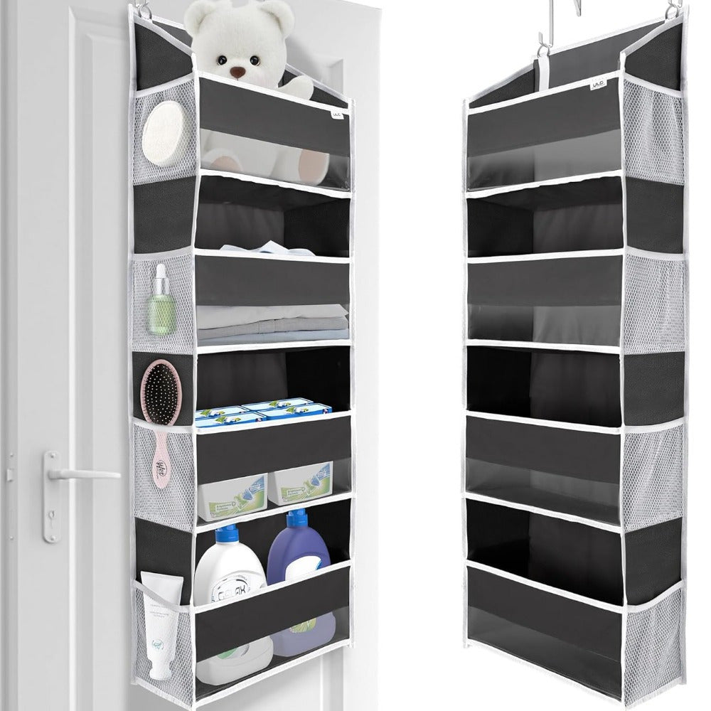 ULG Deluxe Over Door Storage Organizer - 4 Large Pockets, 6 Mesh Side Pockets, 36 lbs Weight Capacity, Clear Window, Hanging Storage for Bedroom, Nursery, Baby Kids Toys, Diapers, and More - 1 Pack