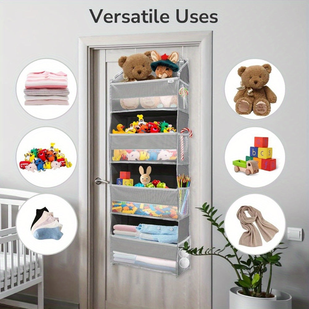 ULG Deluxe Over Door Storage Organizer - 4 Large Pockets, 6 Mesh Side Pockets, 36 lbs Weight Capacity, Clear Window, Hanging Storage for Bedroom, Nursery, Baby Kids Toys, Diapers, and More - 1 Pack