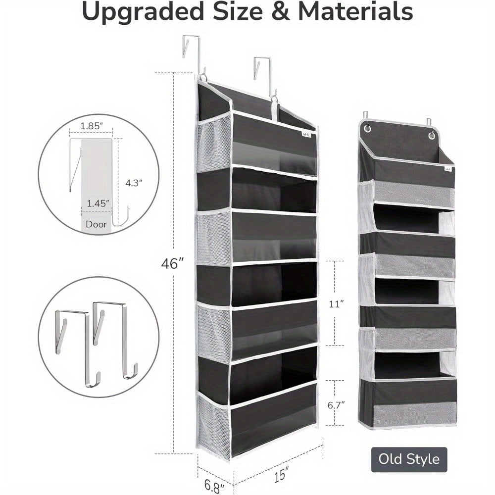 ULG Deluxe Over Door Storage Organizer - 4 Large Pockets, 6 Mesh Side Pockets, 36 lbs Weight Capacity, Clear Window, Hanging Storage for Bedroom, Nursery, Baby Kids Toys, Diapers, and More - 1 Pack