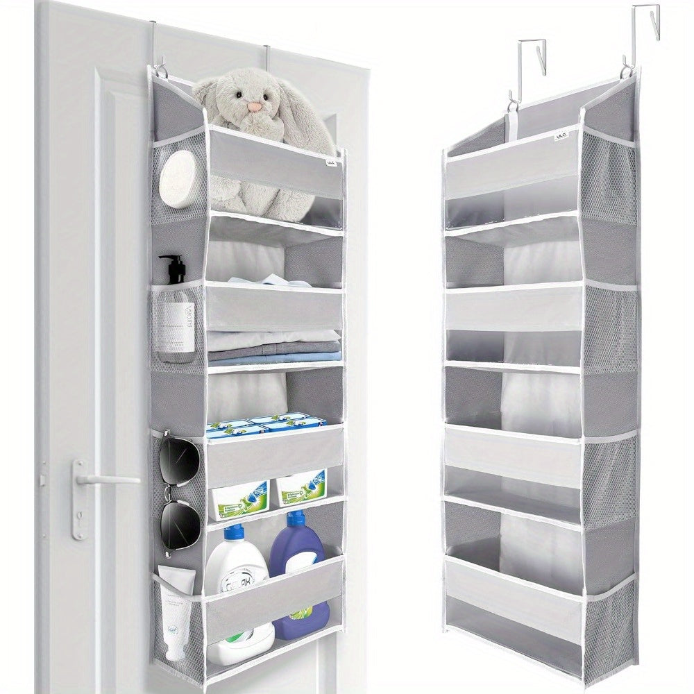 ULG Deluxe Over Door Storage Organizer - 4 Large Pockets, 6 Mesh Side Pockets, 36 lbs Weight Capacity, Clear Window, Hanging Storage for Bedroom, Nursery, Baby Kids Toys, Diapers, and More - 1 Pack
