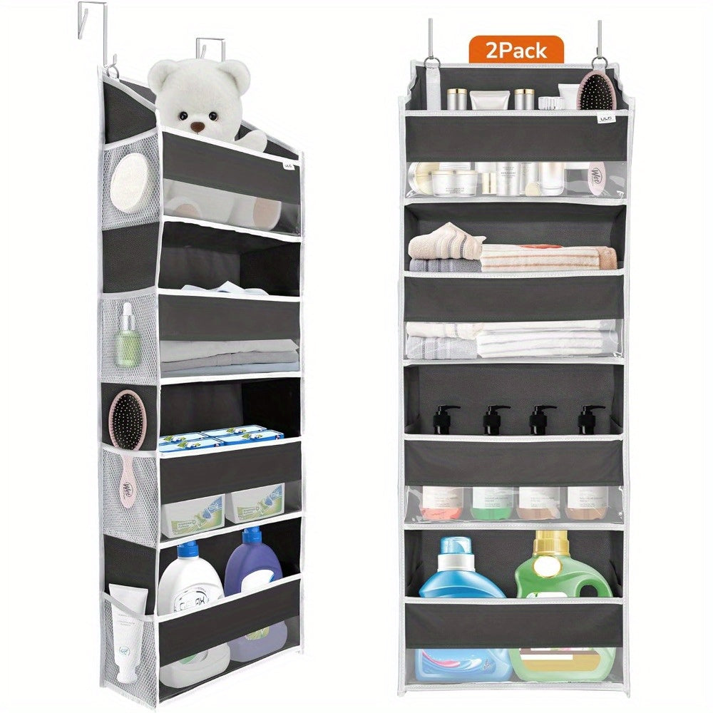 ULG Deluxe Over Door Storage Organizer - 4 Large Pockets, 6 Mesh Side Pockets, 36 lbs Weight Capacity, Clear Window, Hanging Storage for Bedroom, Nursery, Baby Kids Toys, Diapers, and More - 1 Pack