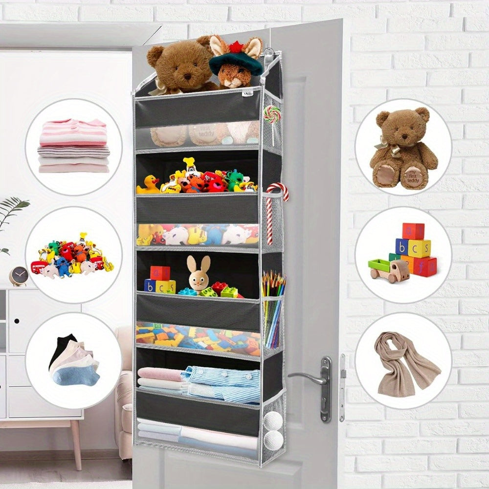 ULG Deluxe Over Door Storage Organizer - 4 Large Pockets, 6 Mesh Side Pockets, 36 lbs Weight Capacity, Clear Window, Hanging Storage for Bedroom, Nursery, Baby Kids Toys, Diapers, and More - 1 Pack