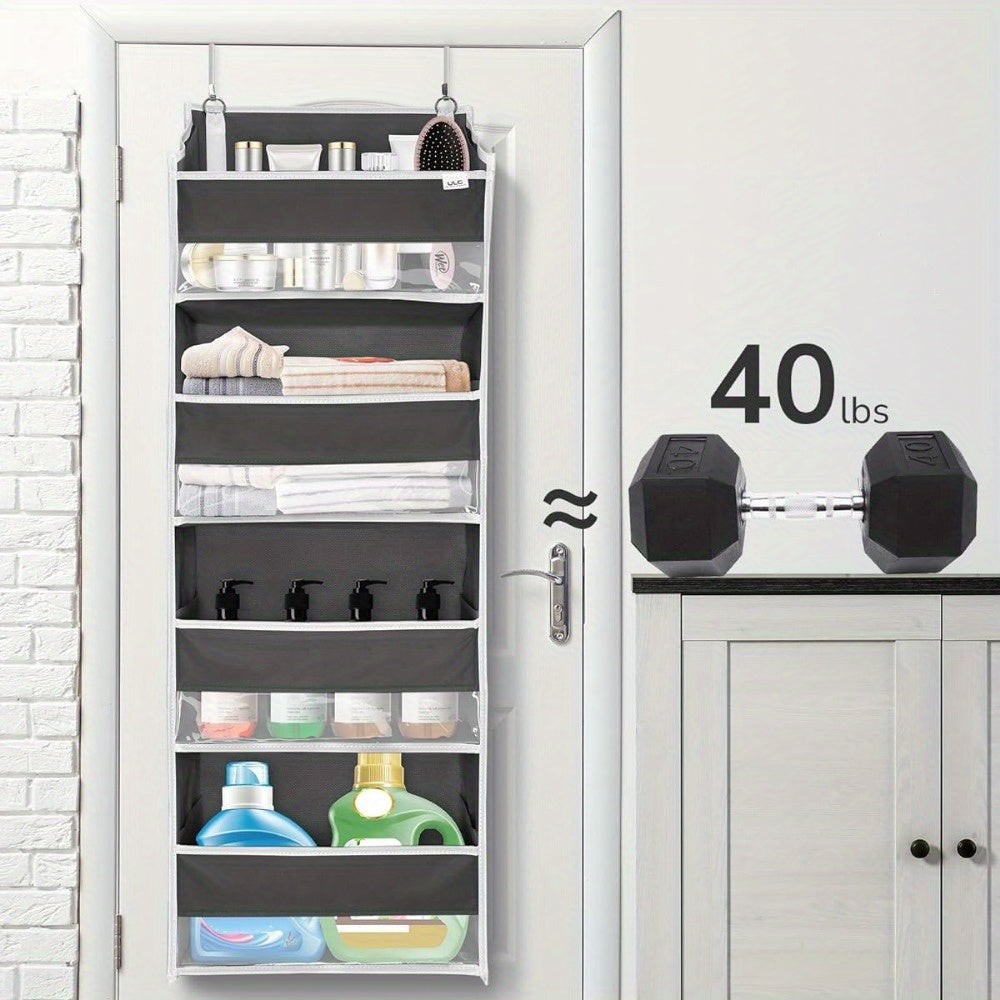 ULG Deluxe Over Door Storage Organizer - 4 Large Pockets, 6 Mesh Side Pockets, 36 lbs Weight Capacity, Clear Window, Hanging Storage for Bedroom, Nursery, Baby Kids Toys, Diapers, and More - 1 Pack