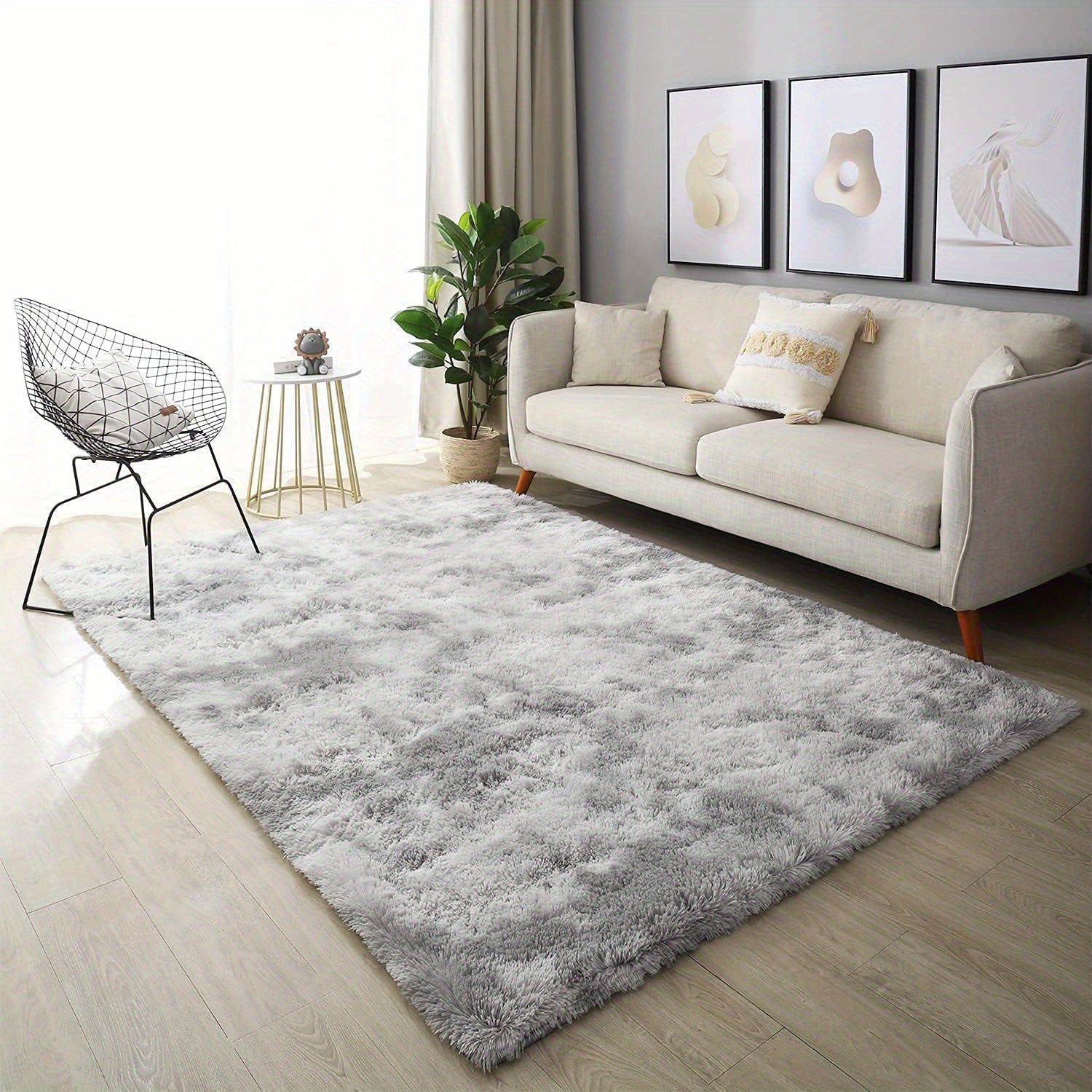 Large Area Rugs for Living Room, Tie-Dyed Shaggy Rug Fluffy Throw Carpets, Ultra Soft Plush Modern Indoor Fuzzy Rugs for Bedroom Home Decor, Light Gray