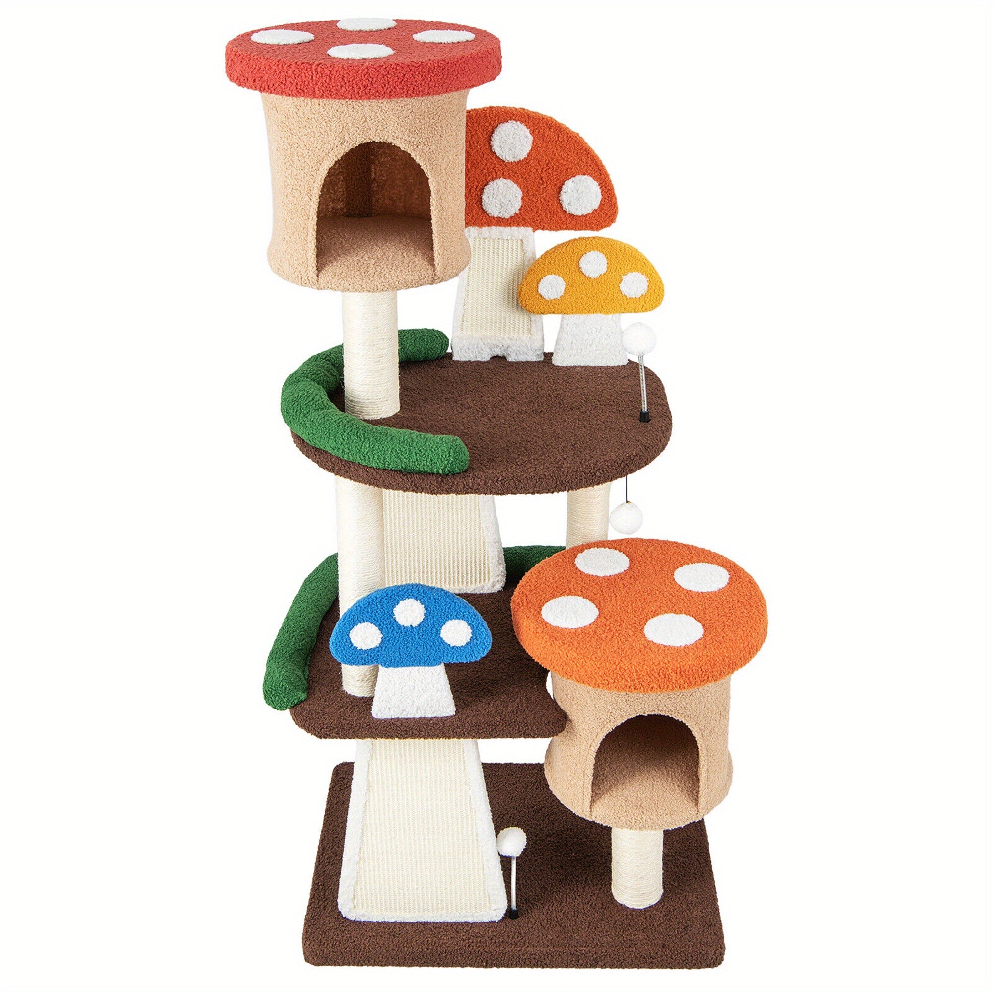 Deluxe Wooden Cat Tree Tower - Multi-Level Padded Perch, Sisal Rope Scratch Board, Hanging Toys, Modern Design for Cats to Play, Rest and Exercise