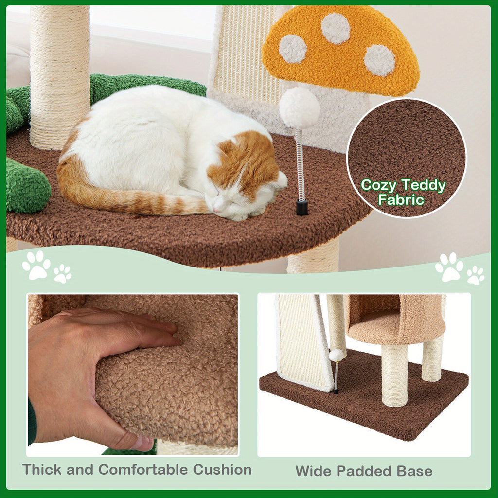 Deluxe Wooden Cat Tree Tower - Multi-Level Padded Perch, Sisal Rope Scratch Board, Hanging Toys, Modern Design for Cats to Play, Rest and Exercise