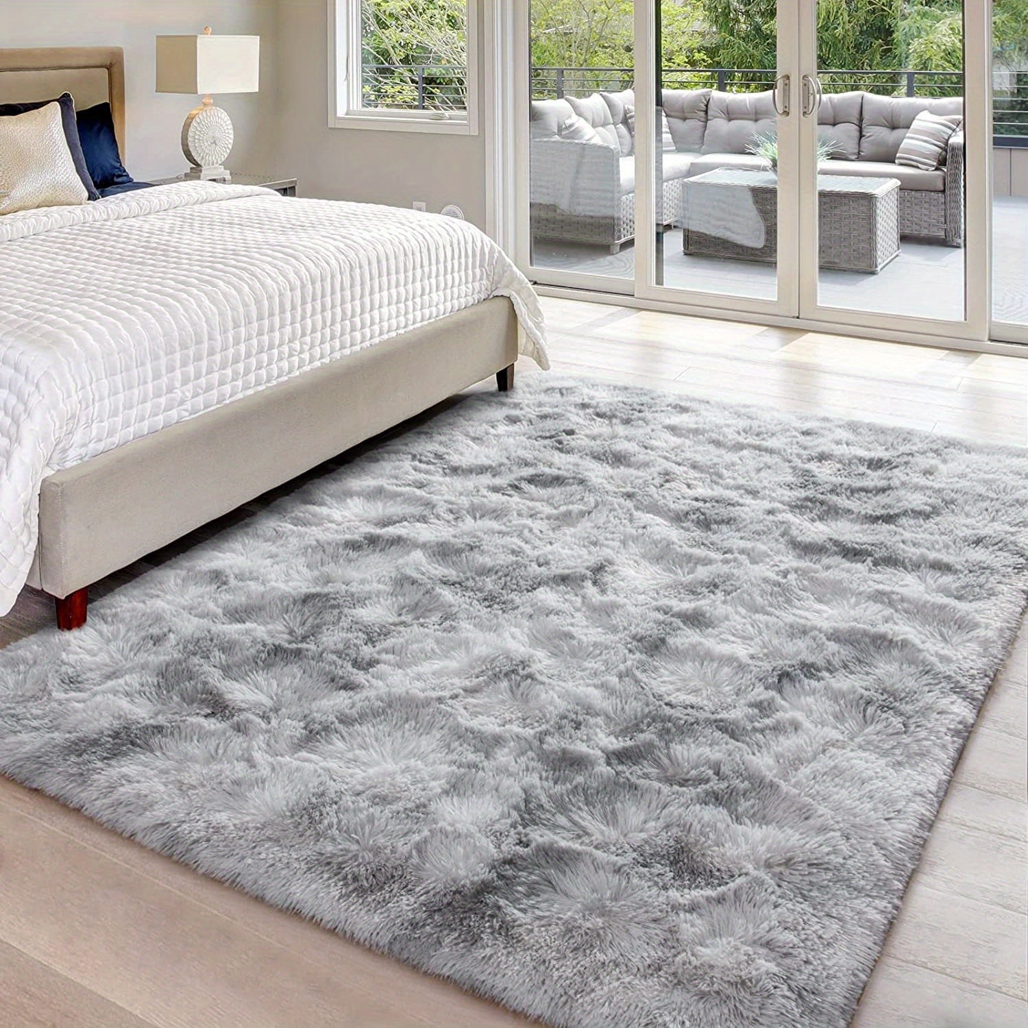 Large Area Rugs for Living Room, Tie-Dyed Shaggy Rug Fluffy Throw Carpets, Ultra Soft Plush Modern Indoor Fuzzy Rugs for Bedroom Home Decor, Light Gray
