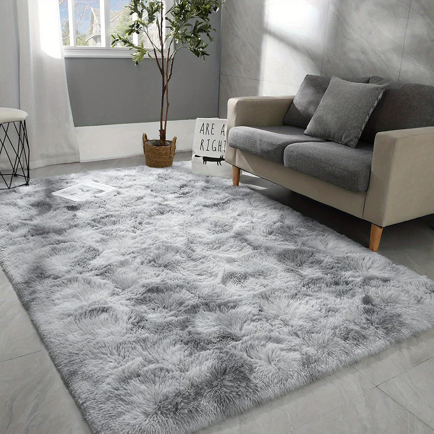 Large Area Rugs for Living Room, Tie-Dyed Shaggy Rug Fluffy Throw Carpets, Ultra Soft Plush Modern Indoor Fuzzy Rugs for Bedroom Home Decor, Light Gray