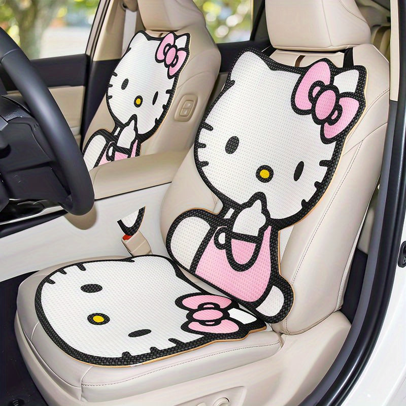 For Hello Kitty Car Cushion Set - Sanrio Authorized Polyester Fiber Seat Mat and Back Cushion, 2pcs Breathable Comfortable Chair Pads, Universal Fit Automotive Interior Decor for All Seasons