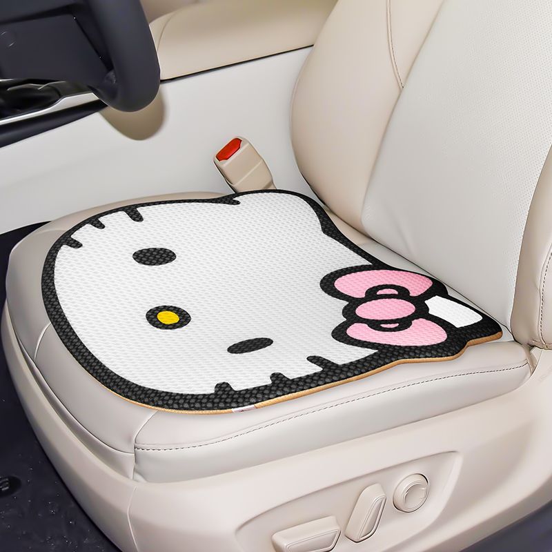 For Hello Kitty Car Cushion Set - Sanrio Authorized Polyester Fiber Seat Mat and Back Cushion, 2pcs Breathable Comfortable Chair Pads, Universal Fit Automotive Interior Decor for All Seasons