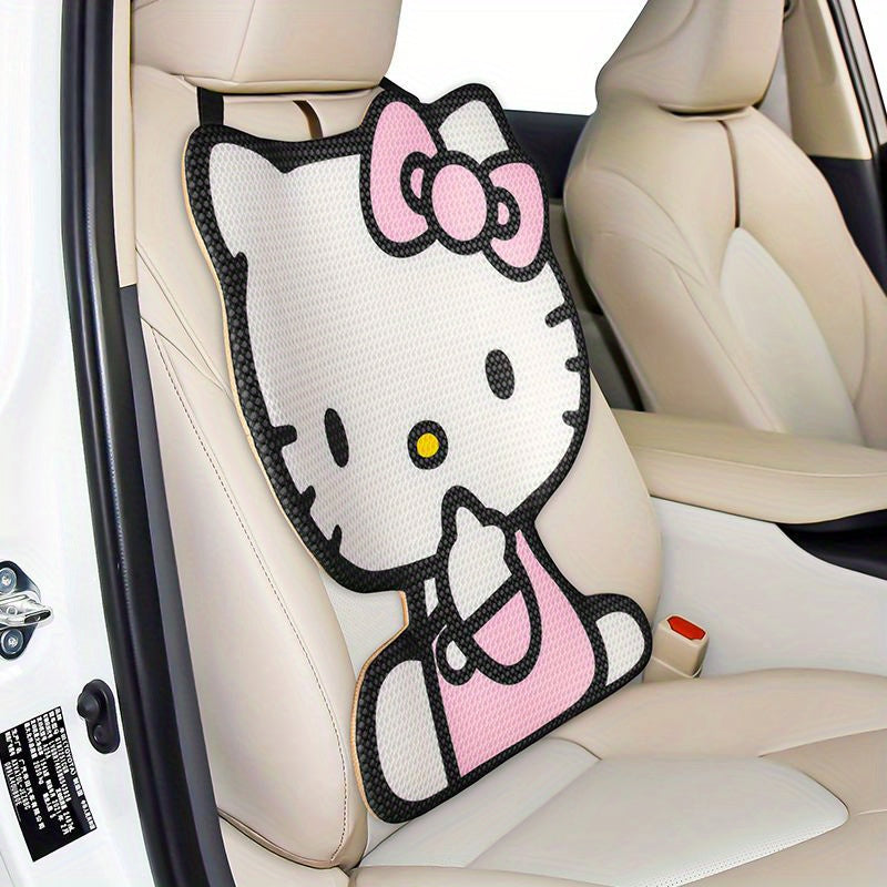 For Hello Kitty Car Cushion Set - Sanrio Authorized Polyester Fiber Seat Mat and Back Cushion, 2pcs Breathable Comfortable Chair Pads, Universal Fit Automotive Interior Decor for All Seasons
