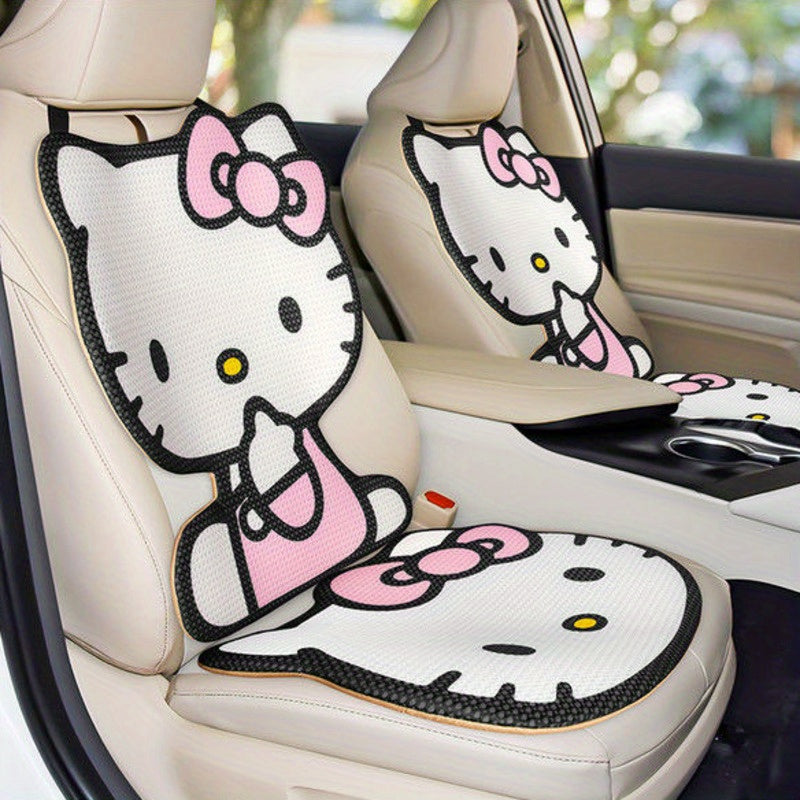 For Hello Kitty Car Cushion Set - Sanrio Authorized Polyester Fiber Seat Mat and Back Cushion, 2pcs Breathable Comfortable Chair Pads, Universal Fit Automotive Interior Decor for All Seasons