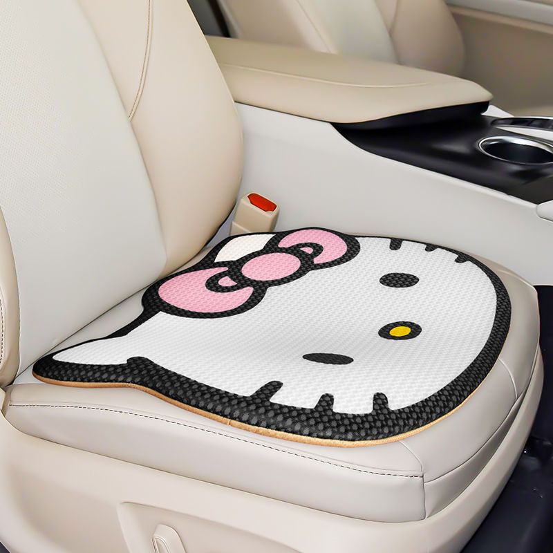 For Hello Kitty Car Cushion Set - Sanrio Authorized Polyester Fiber Seat Mat and Back Cushion, 2pcs Breathable Comfortable Chair Pads, Universal Fit Automotive Interior Decor for All Seasons