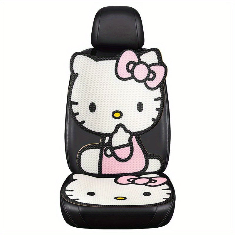For Hello Kitty Car Cushion Set - Sanrio Authorized Polyester Fiber Seat Mat and Back Cushion, 2pcs Breathable Comfortable Chair Pads, Universal Fit Automotive Interior Decor for All Seasons
