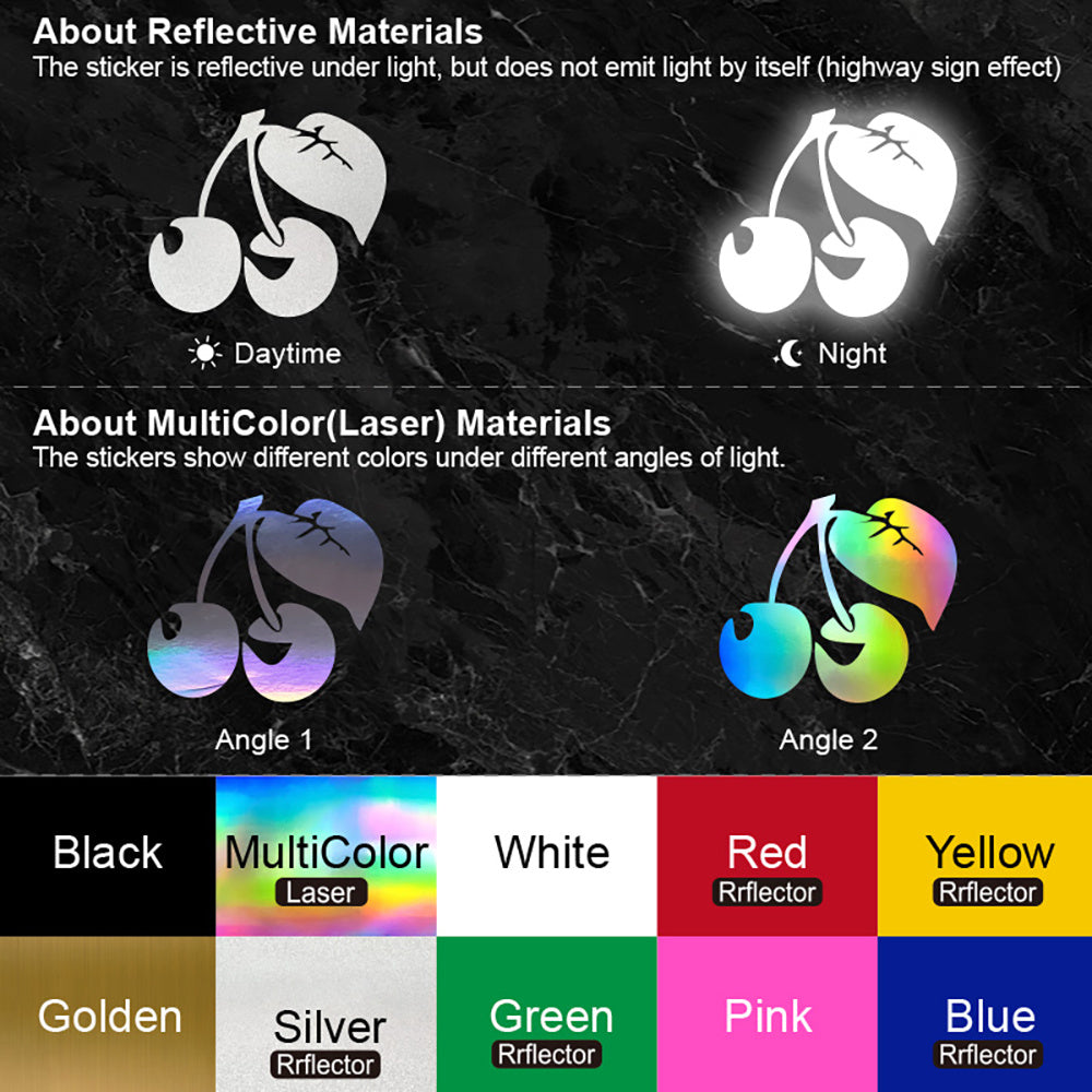 1pc Reflective Cherry Vinyl Car Decal, Durable Adhesive Automotive Sticker for Windows, Bumpers, Motorcycles, and Trucks Decoration