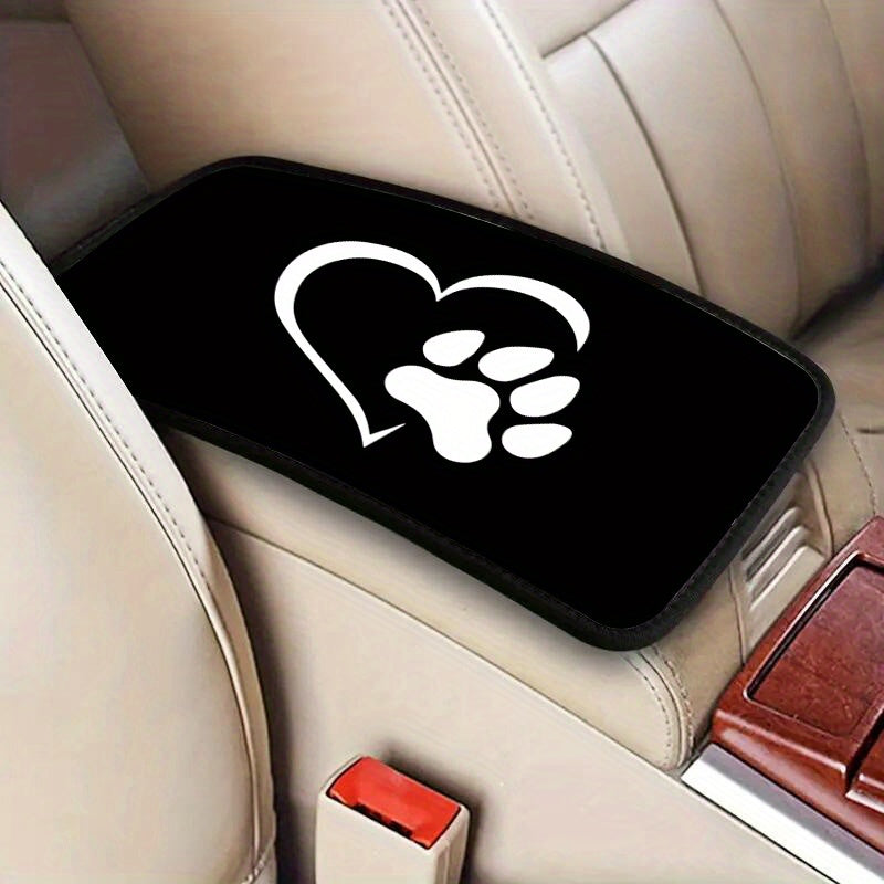 Polyester Fiber Car Armrest Cushion - White Dog Paw Heart Print,