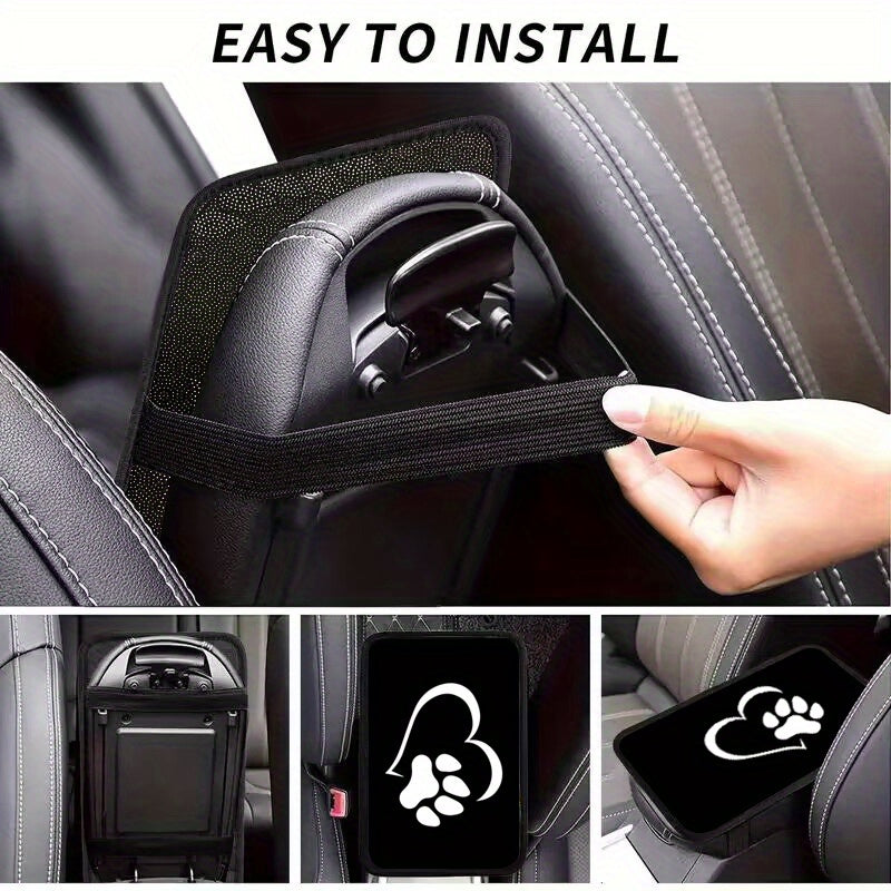 Polyester Fiber Car Armrest Cushion - White Dog Paw Heart Print,