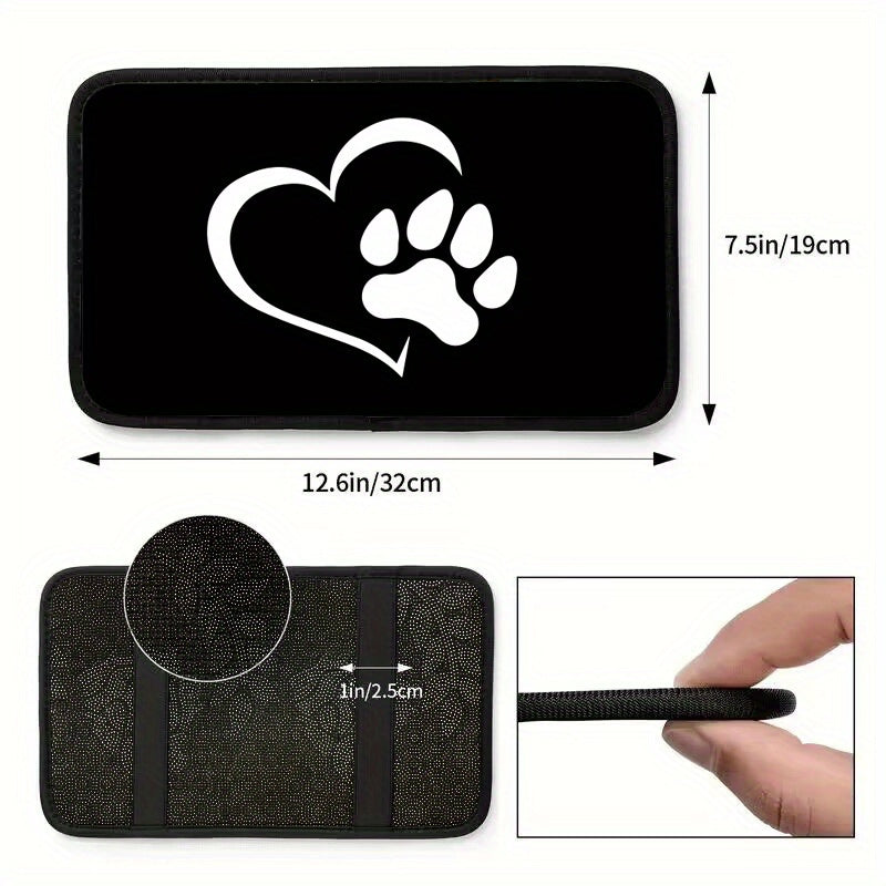 Polyester Fiber Car Armrest Cushion - White Dog Paw Heart Print,