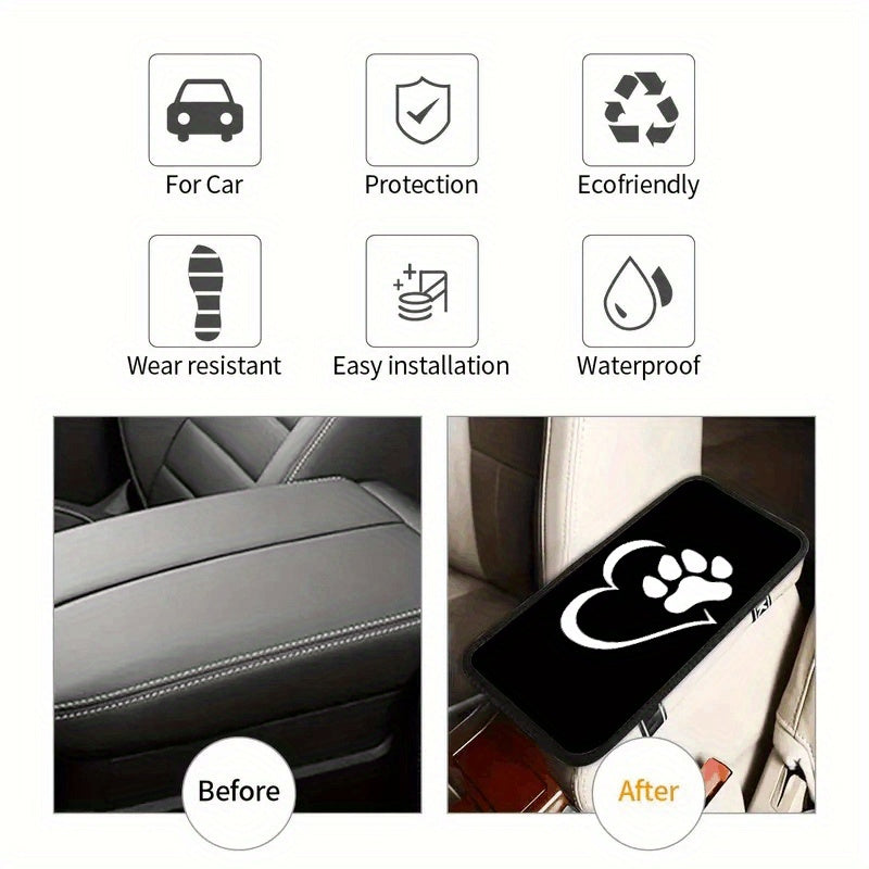 Polyester Fiber Car Armrest Cushion - White Dog Paw Heart Print,