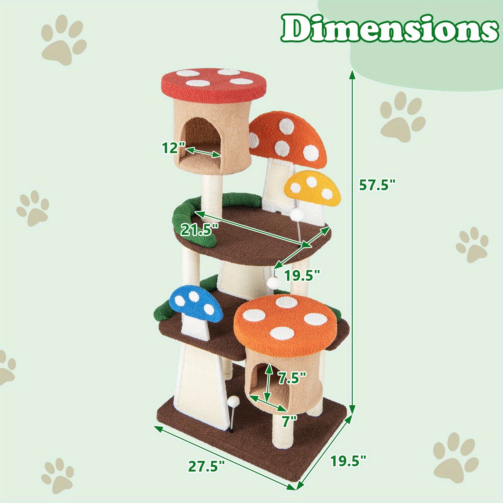 Deluxe Homasis Wooden Cat Tower - Multi-Level Cat Condo with Sisal Rope Scratch Board, Sturdy Post, Plush Padded Perch, Hanging Interactive Toys, and Modern Design for Happy Felines