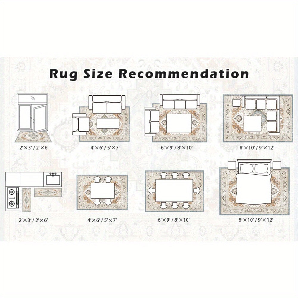 Vintage Medallion Area Rugs with Non-Slip Backing, Non-Shedding Floor Mat Throw Carpet for Living Room Bedroom Kitchen Laundry Home Office, Blue/Red